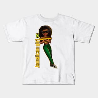 Jamaican girl in the colours of Jamaican flag in black green and gold. The best of Jamaica Kids T-Shirt